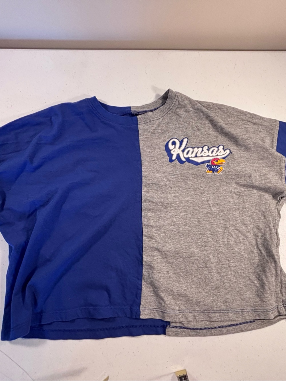 Hanes Blue and Gray Kansas Split-Panel Crop Top